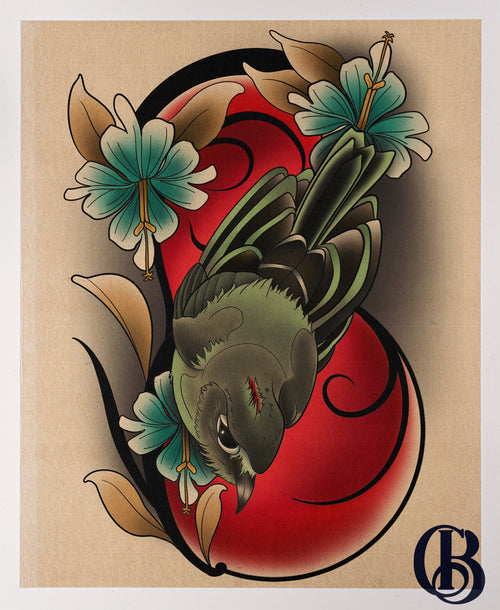 Honeydew Birdy Art Nouveau Framed - Colin Bussing Tattoos